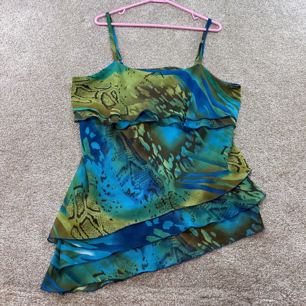 Separates NYC Design Co Women 1X Blue Green Snake Print Tiered Asymmetric Cami